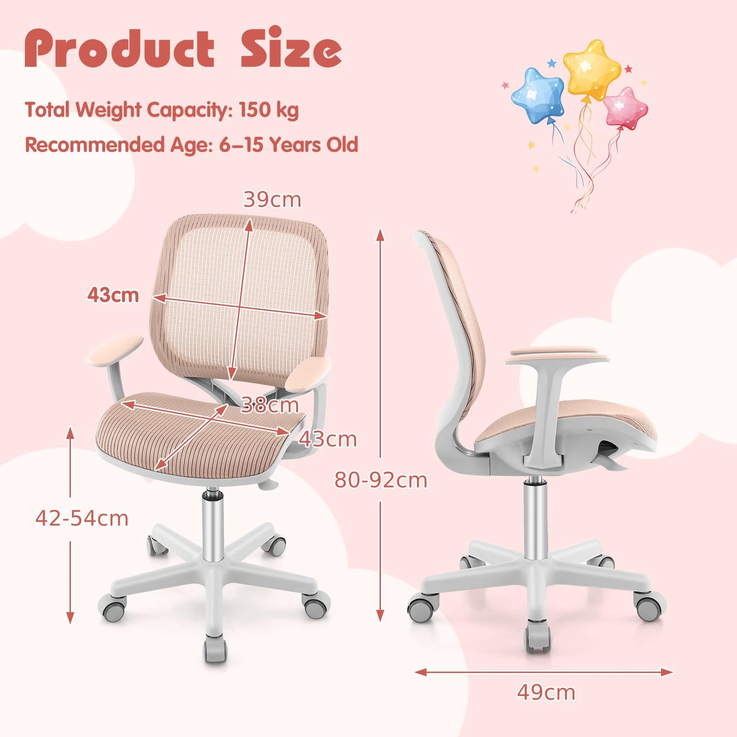Kids Ergonomic Desk Chair, Height Adjustable Children Armrest Computer Chairs with Sit-Lock Casters