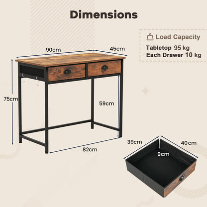 Space Saving Computer Desk with 2 Fabric Drawers