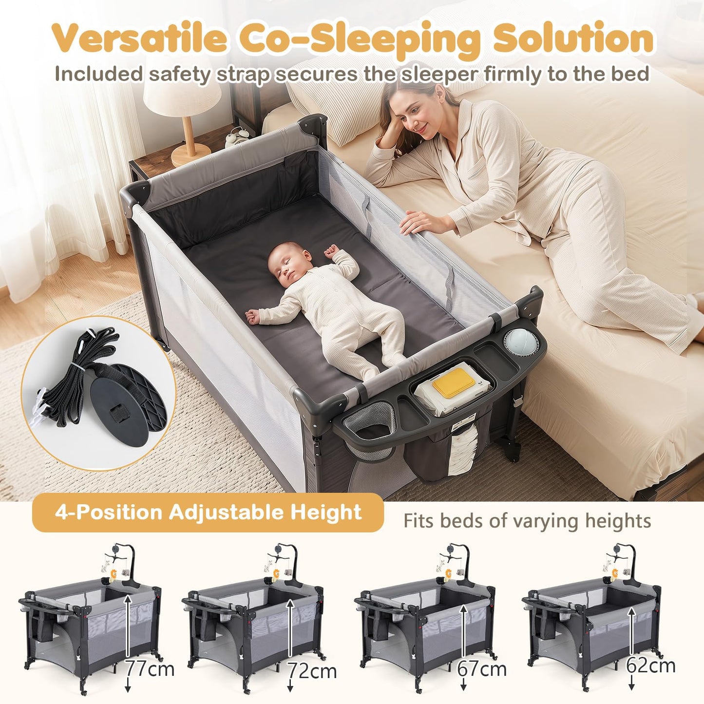 5 in 1 Baby Travel Cot, Portable Baby Crib Bassinet