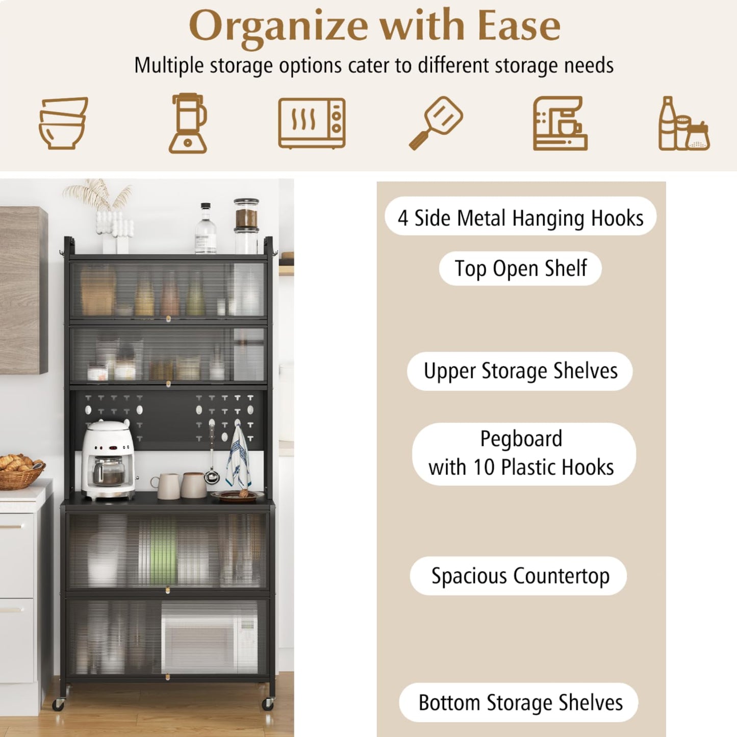 5 or 6 Tier Kitchen Pantry Cabinet Buffet Cabinet with Hutch