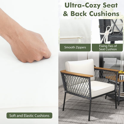 3 Piece Patio Furniture Set with Acacia Wood Armrests and Tabletop
