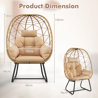 Oversized Standing Rattan Garden Egg Chair with Thick Cushions and Headrest