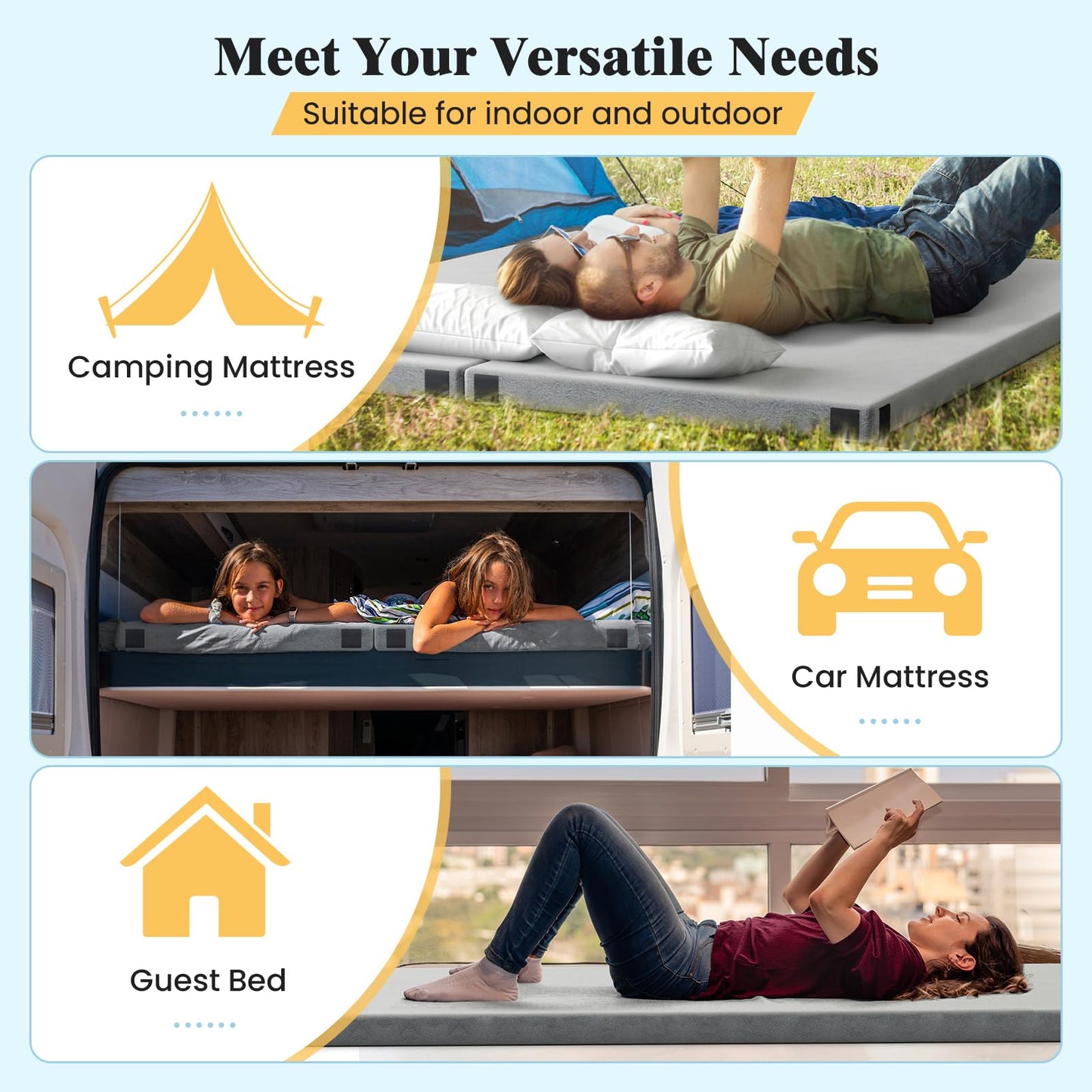 188 x 78 x 6.5cm Foldable Camping Memory Foam Mattress