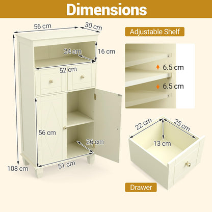 Bathroom Floor Cabinet, Freestanding Wooden Storage Cupboard with 2 Doors