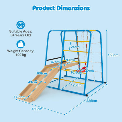 6-in-1 Indoor Jungle Gym Metal Climber with Slide and Monkey Bars