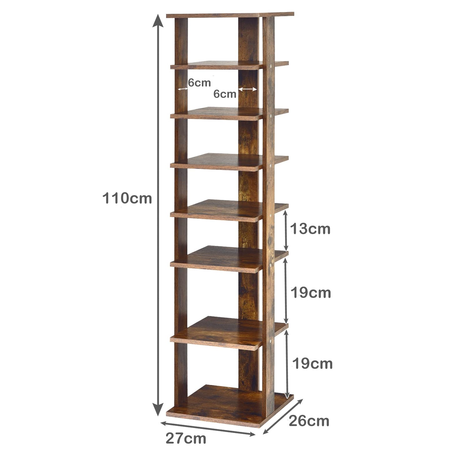 Wooden Vertical Shoe Rack with 7 Shelves
