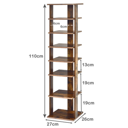 Wooden Vertical Shoe Rack with 7 Shelves