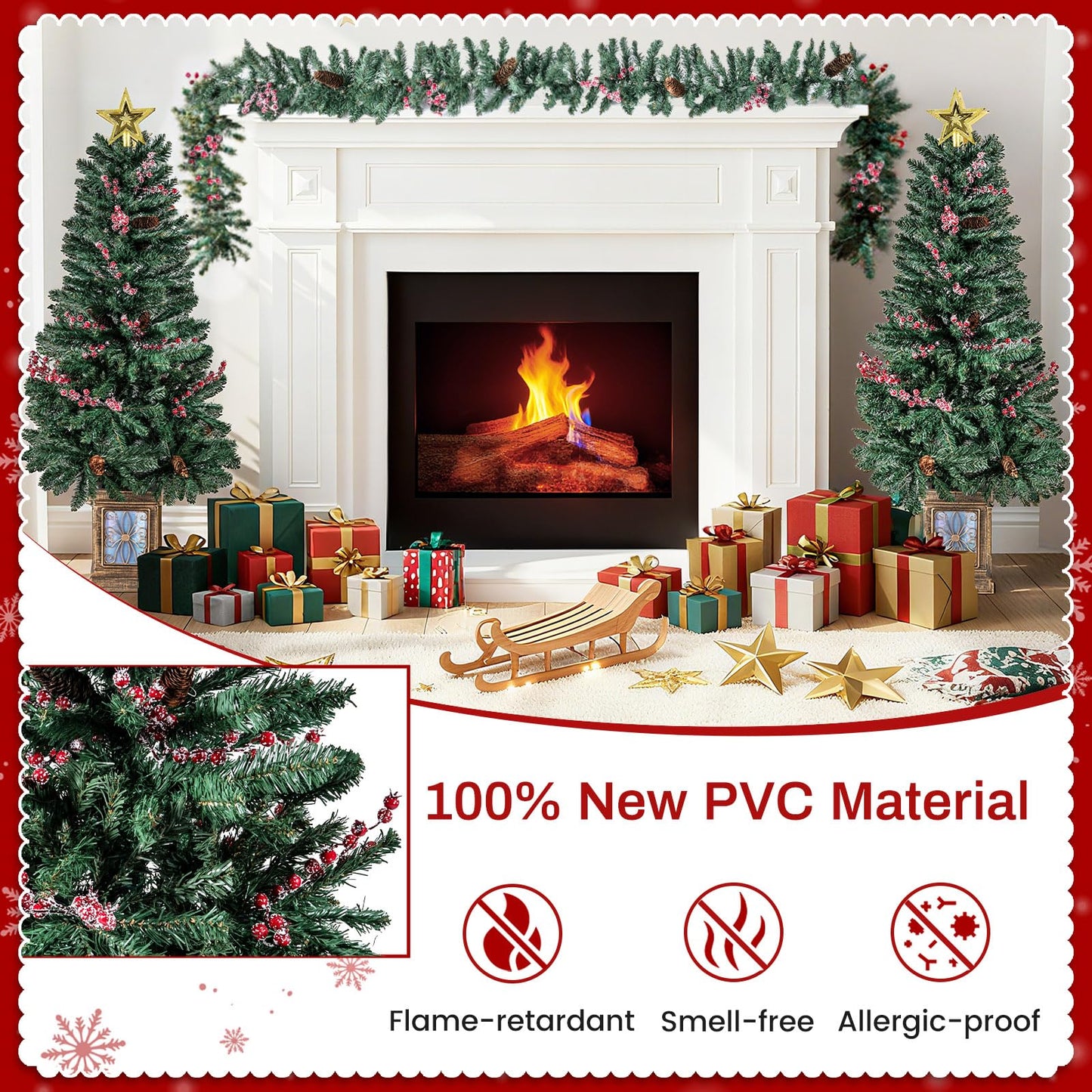 2 Pack Entrances Trees with Garland and Wreath Potted Christmas Tree Set of 4