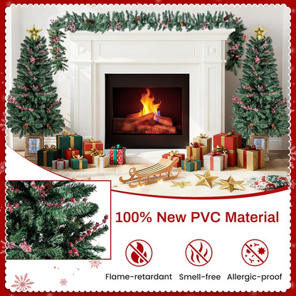 2 Pack Entrances Trees with Garland and Wreath Potted Christmas Tree Set of 4