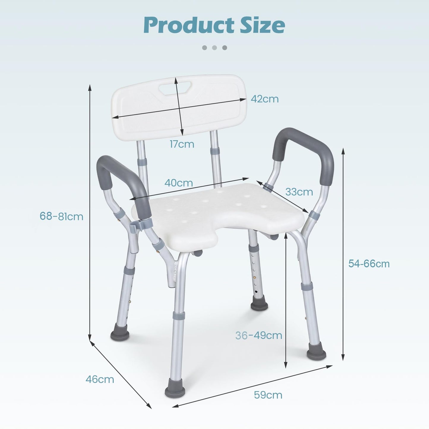 Shower Chair with Back and Arms, 6 Height Adjustable Bath Seat Shower Stool