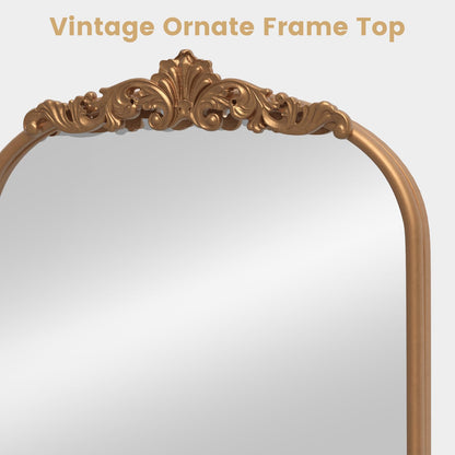 Decorative Wall Mirror, Baroque Ornate Arched Mirror with Hanging Hooks