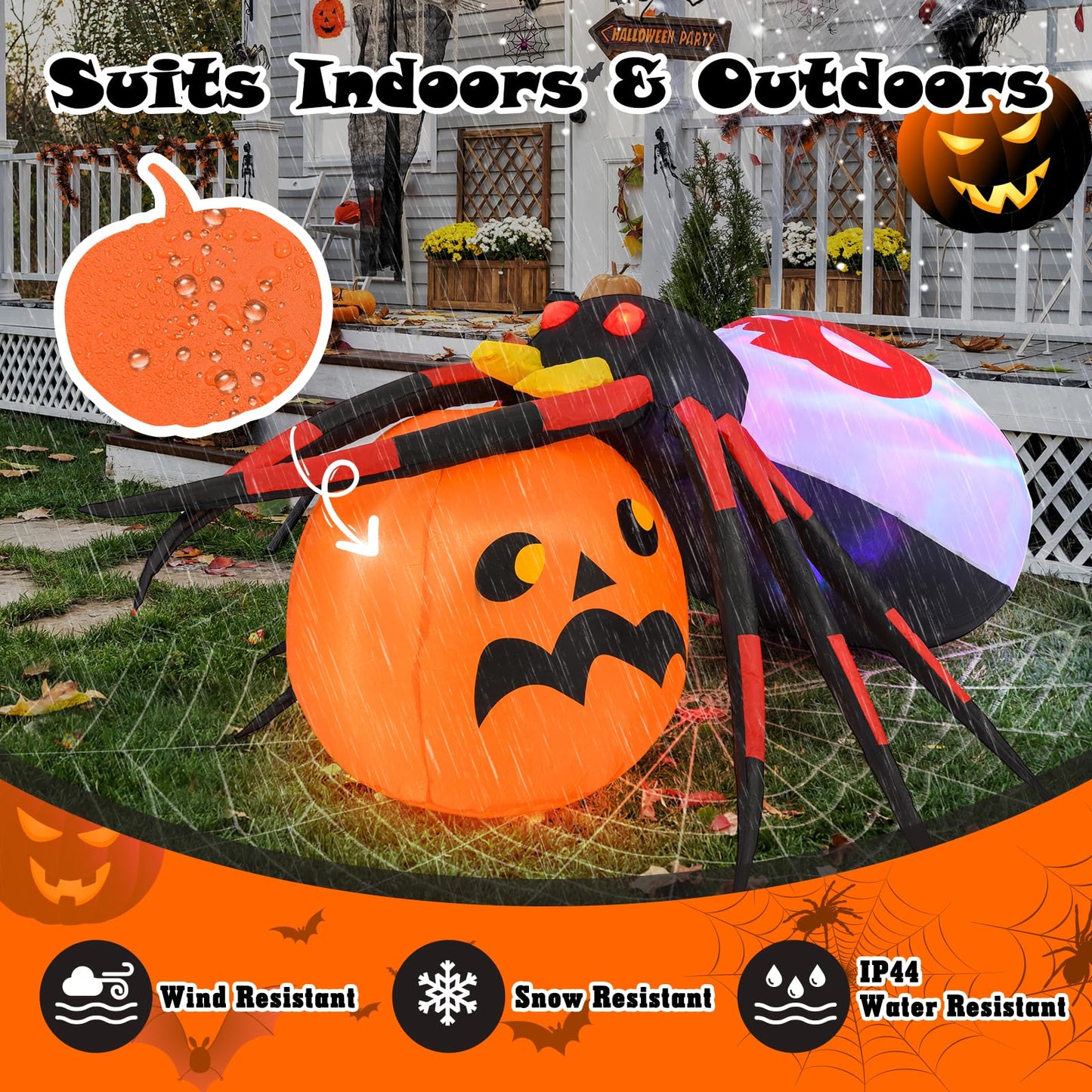 Inflatable Halloween Spider with Colorful Rotating Light