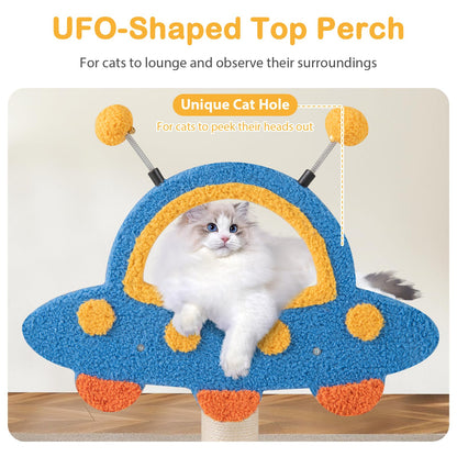 4-Level Cute Cat Tree Tower with UFO-Shaped Top Perch