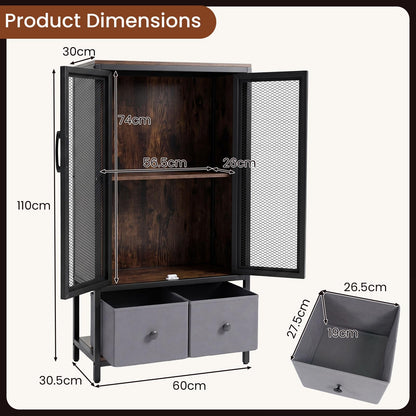 Sideboard Storage Cabinet with 2 Mesh Doors & 2 Fabric Drawers