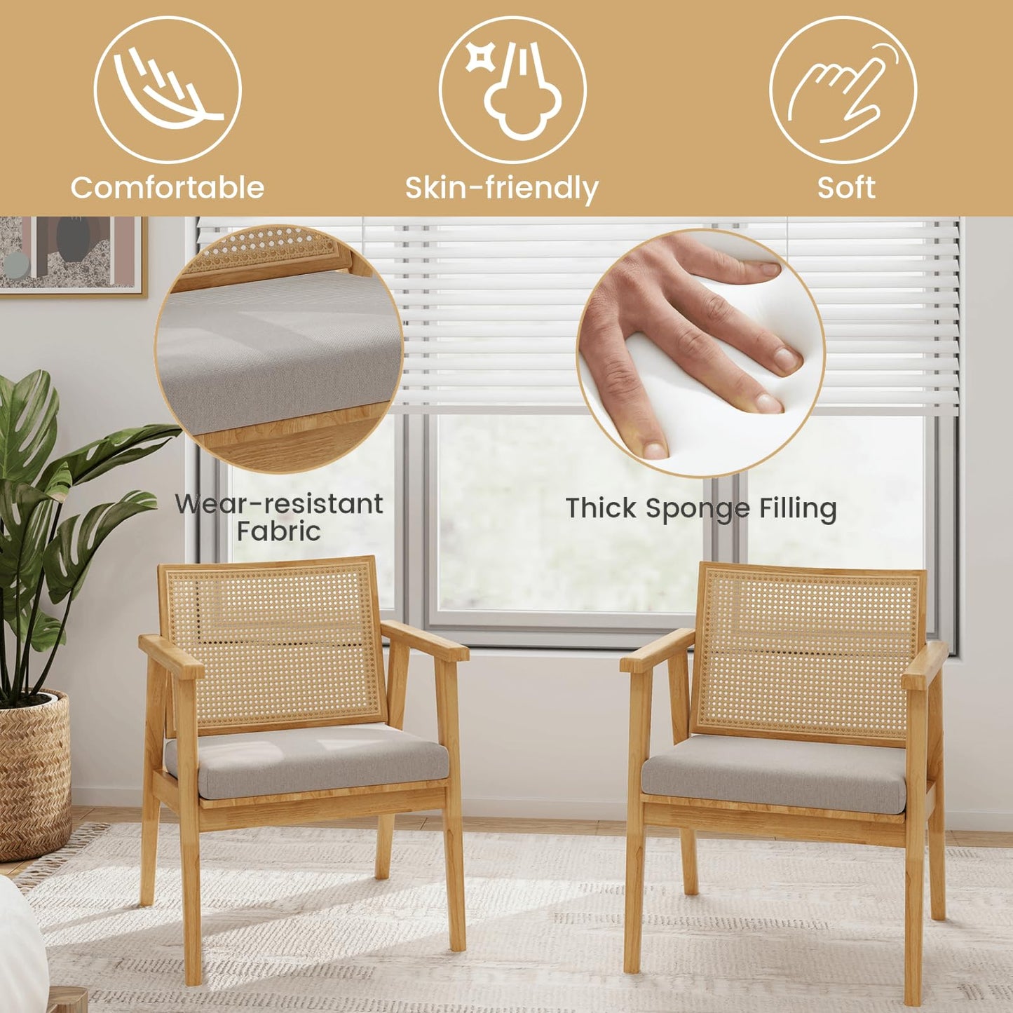 Modern Accent Chair with Solid Rubber Wood Frame