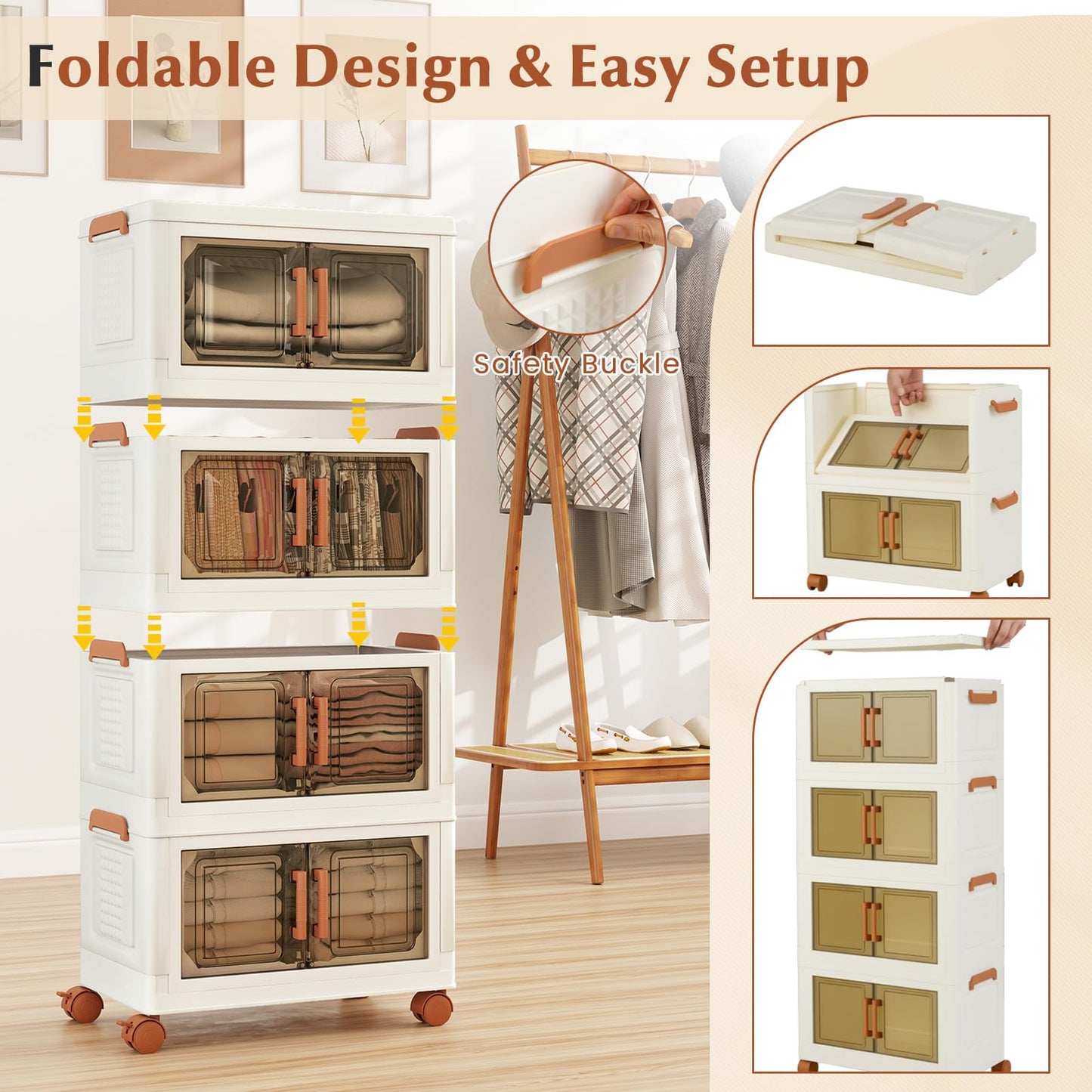 3 or 4 Tier Stackable Storage Bins with Lid & Lockable Wheels