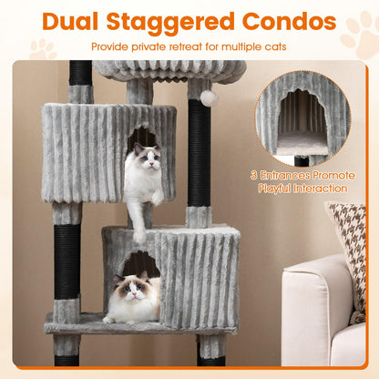 Cat Tree, 156cm Tall Multi-Layer Cats Tower with 2 Perch Beds