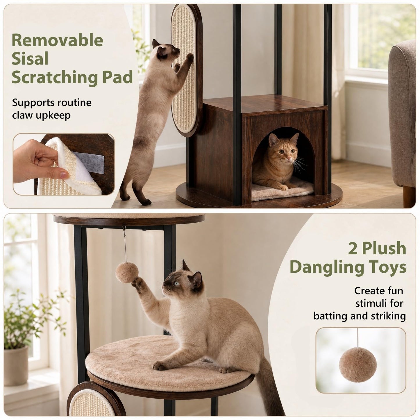 183cm Tall Multi-Level Cat Tree, Morden Cat Tower
