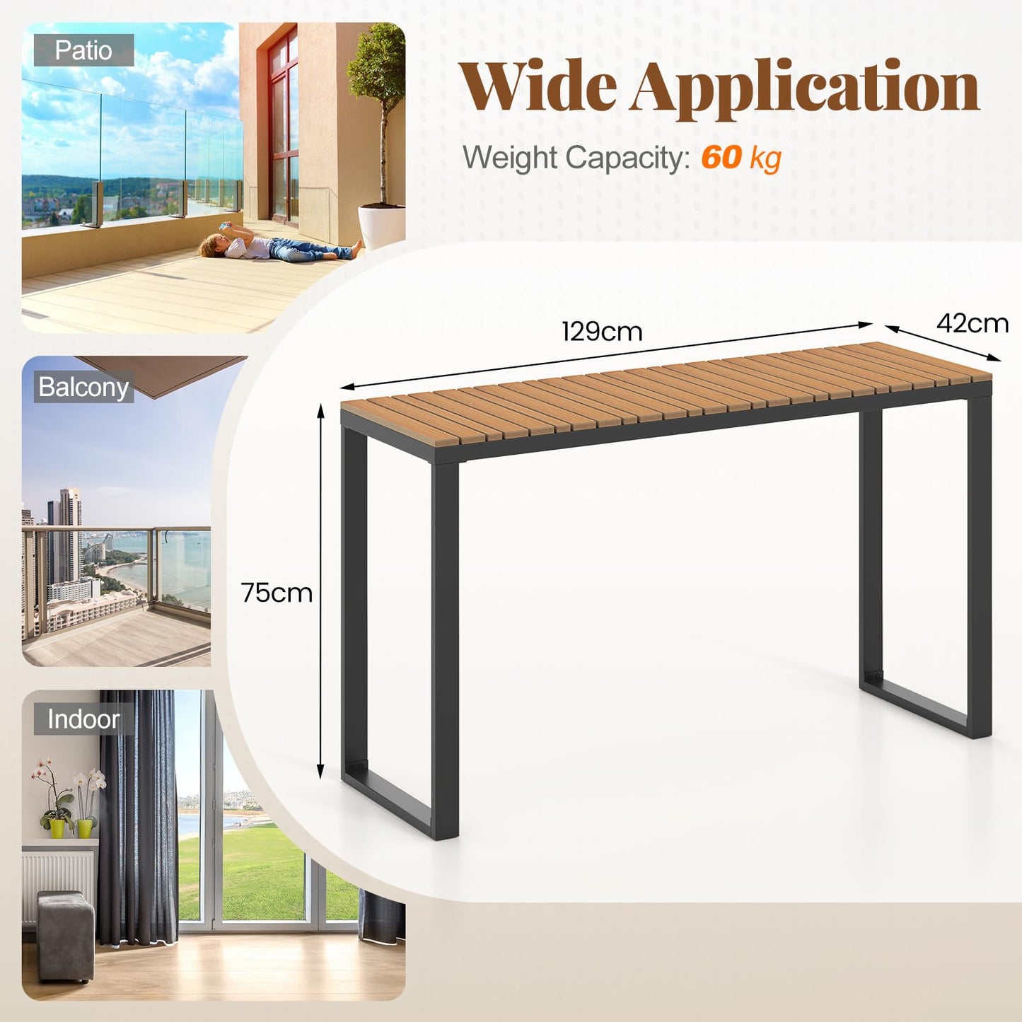 6-Person Metal Frame Rectangular Garden Table with WPC Slat Tabletop