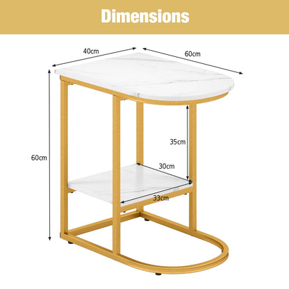 2 Tier C shaped End Table Modern Sofa Side Table with Metal Frame