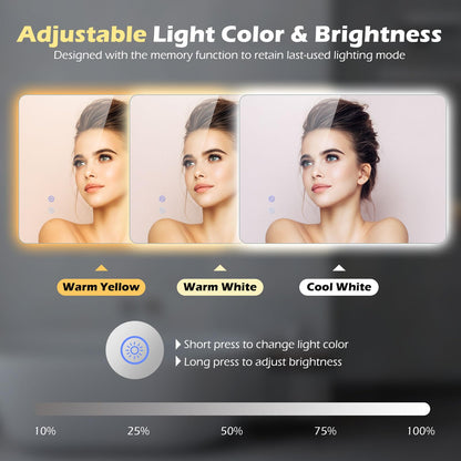 Bathroom Mirror with LED Lights, Anti-Fog Illuminated Wall Mounted Vanity Mirror