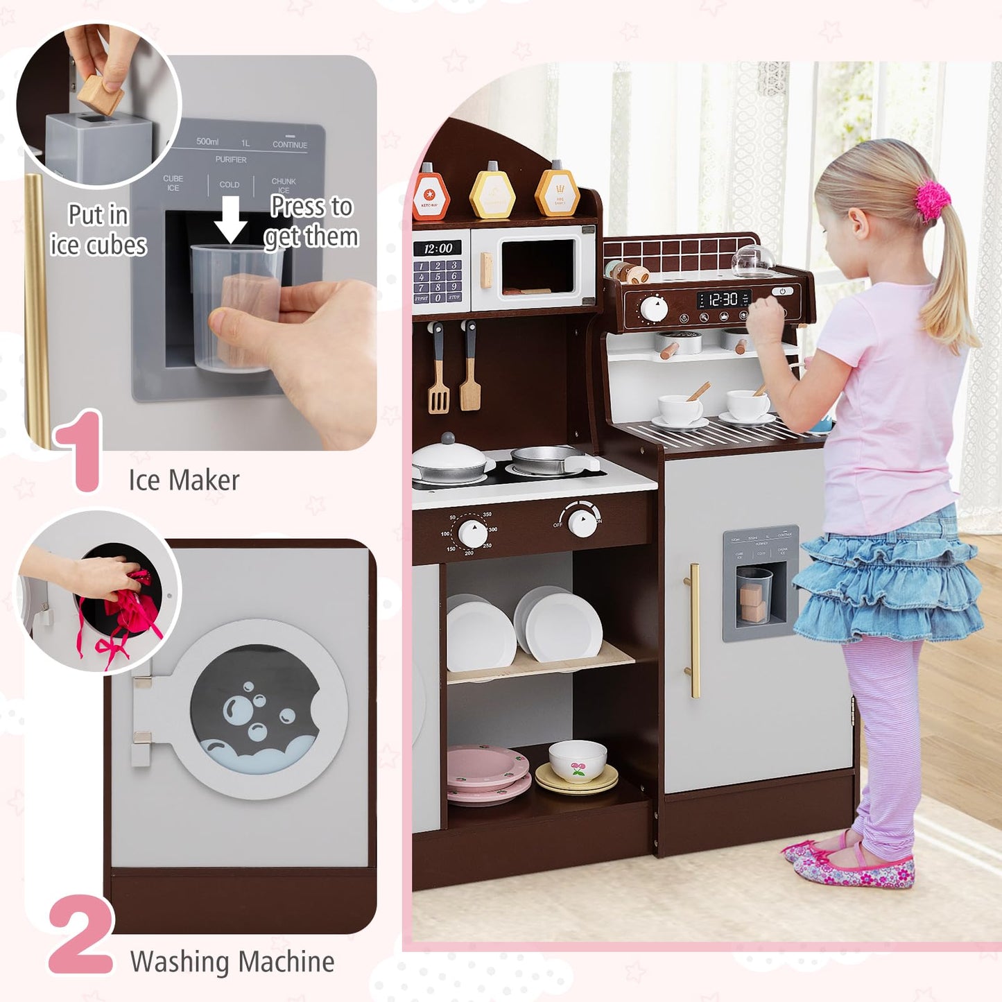 Pretend Play Kitchen with Sink and Microwave for 3+ Years