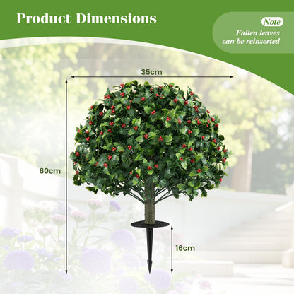 Set of 2 Faux Shrub Bushes with Ground Spikes （Red Berry）