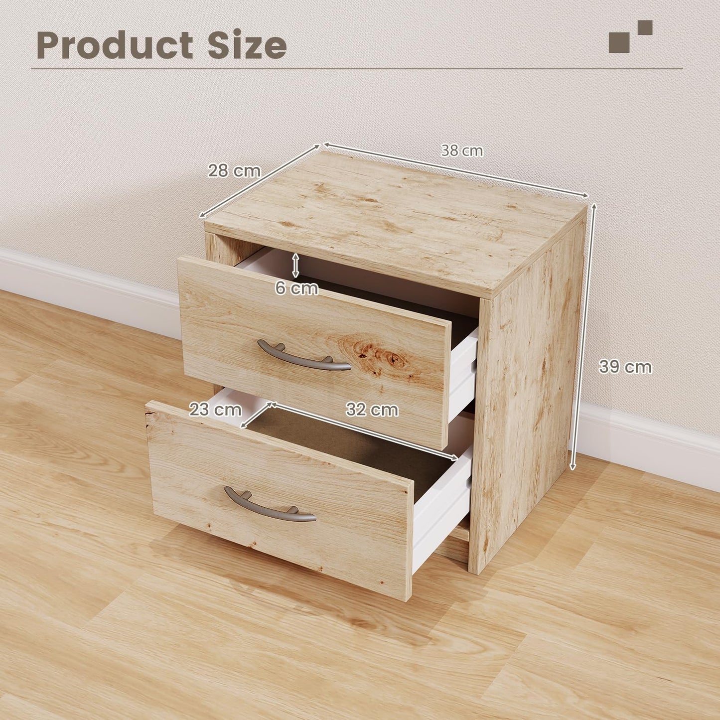 2-Drawer Nightstand with Storage for Living Room Bedroom
