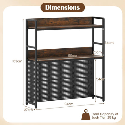 Multipurpose 2-Tier Desk Hutch with Pegboard for Home Office