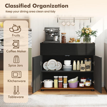 Storage Cabinet, 2 Door Buffet Sideboard with Push-to-Open Design, Drawer & 2 Anti-tipping Devices