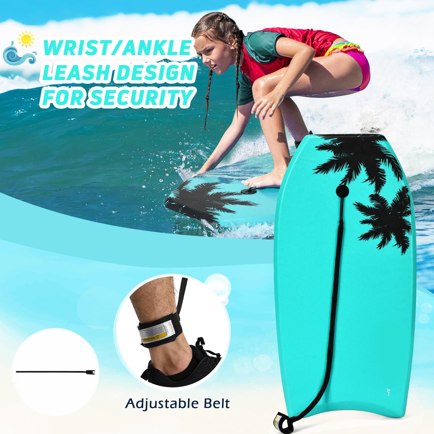 37'' Bodyboard, Lightweight Body Board with EPS Core, XPE Deck