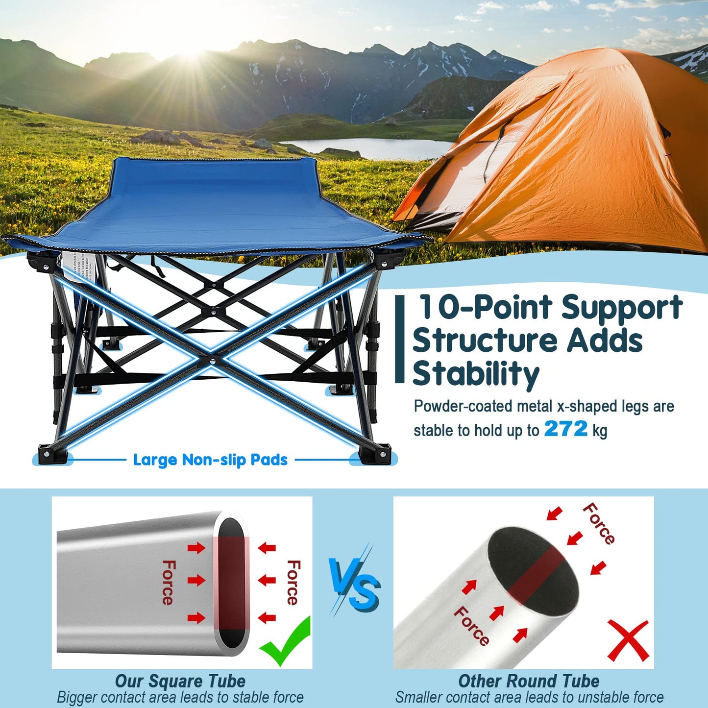28" Extra Wide Portable Camping Bed Cot with Side Pocket & Carry Bag