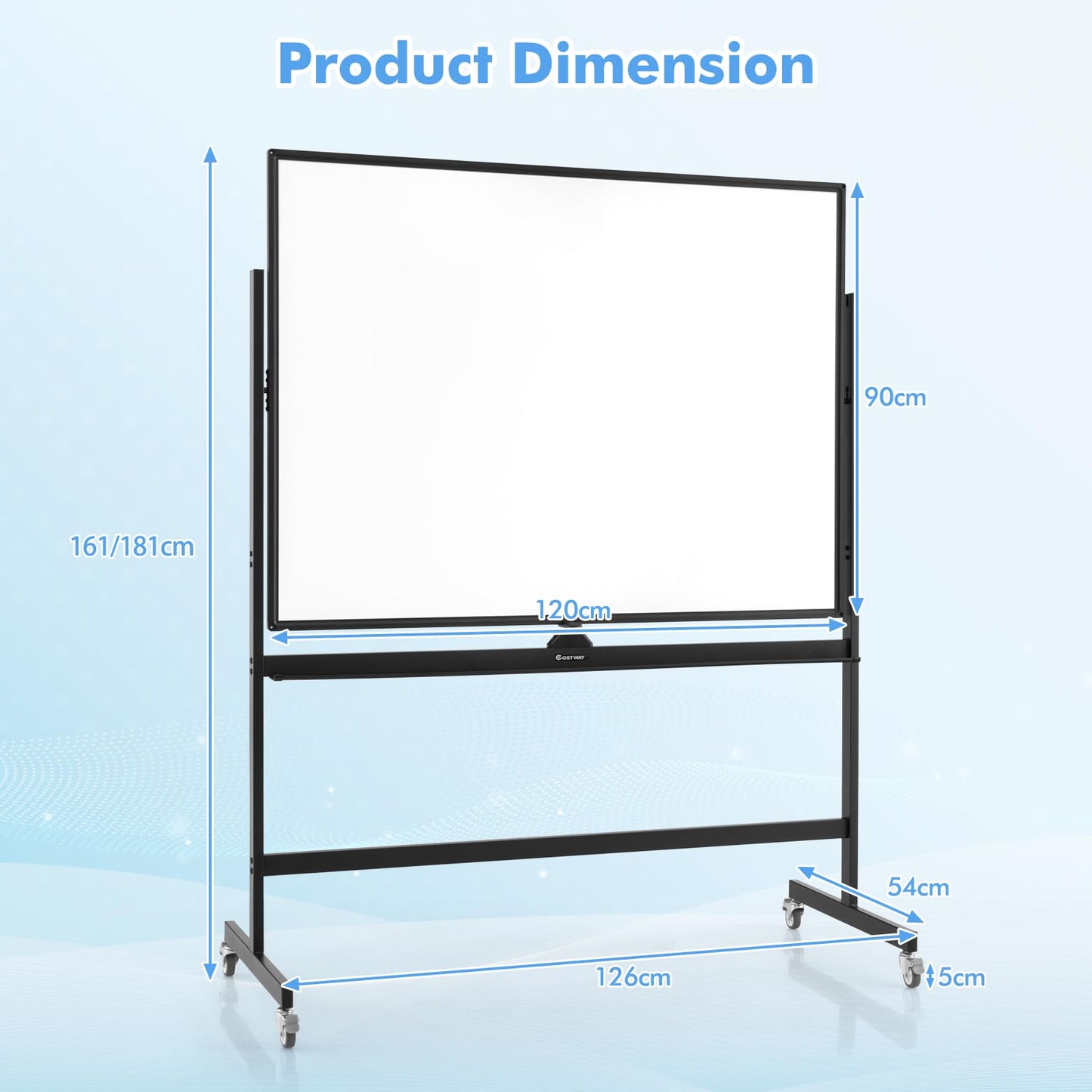 Height Adjustable Magnetic Double Sided Whiteboard with Wheels