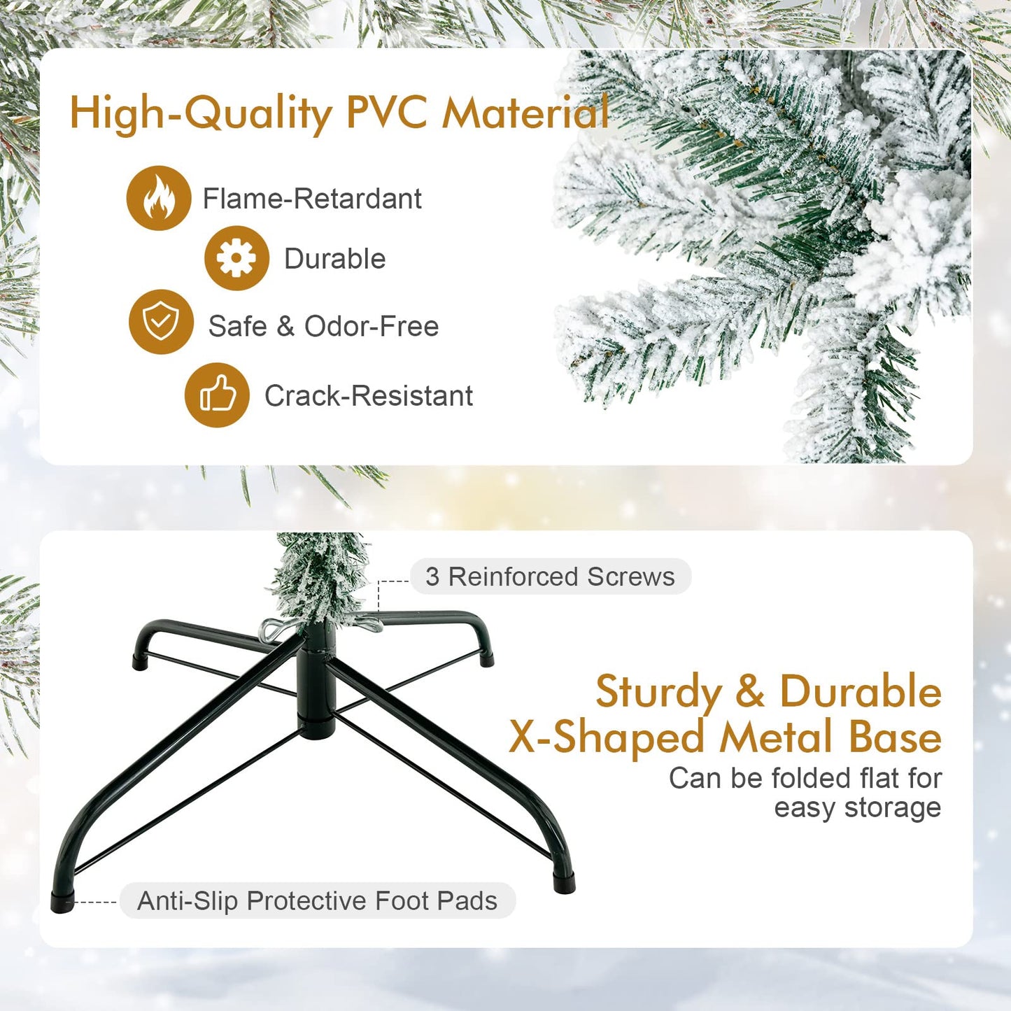 180/240 cm Snow Flocked Artificial Christmas Tree with 600/1010 Tips