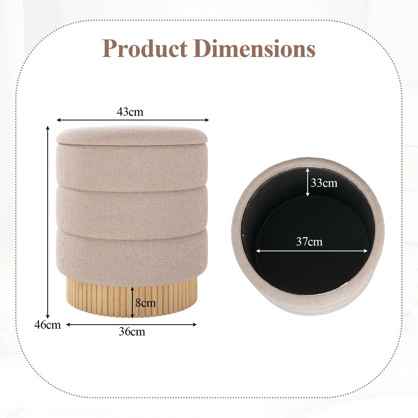 Modern Round Storage Ottoman with Removable Lid and Solid Wood Base