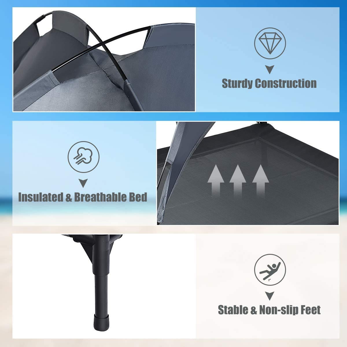 Steel Frame Elevated Pet Cot with Removable Canopy