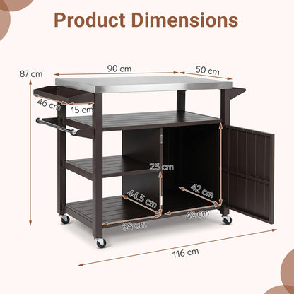 Outdoor Grill Cart Movable Prep Table with Storage Cabinet