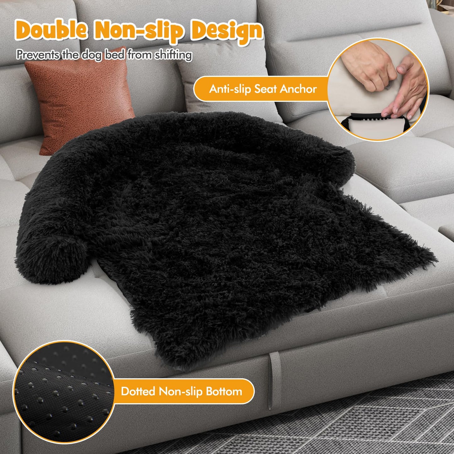 Fluffy Dog Mat Couch Cover Protector with Detachable Washable Cover and Anti-slip Bottom