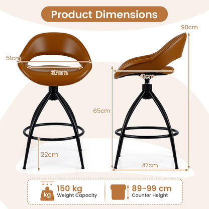 Swivel Bar Stools Set of 2 Counter Height Barstools with Backrest and Footrest
