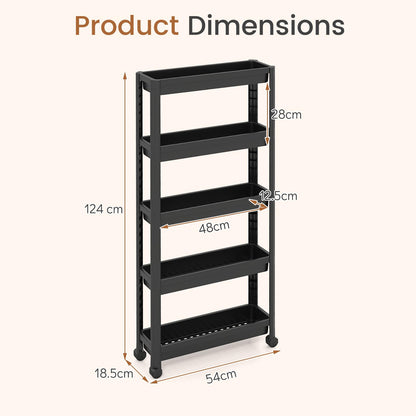 5-Tier Slim Rolling Storage Cart with Smooth Wheels for Kitchen