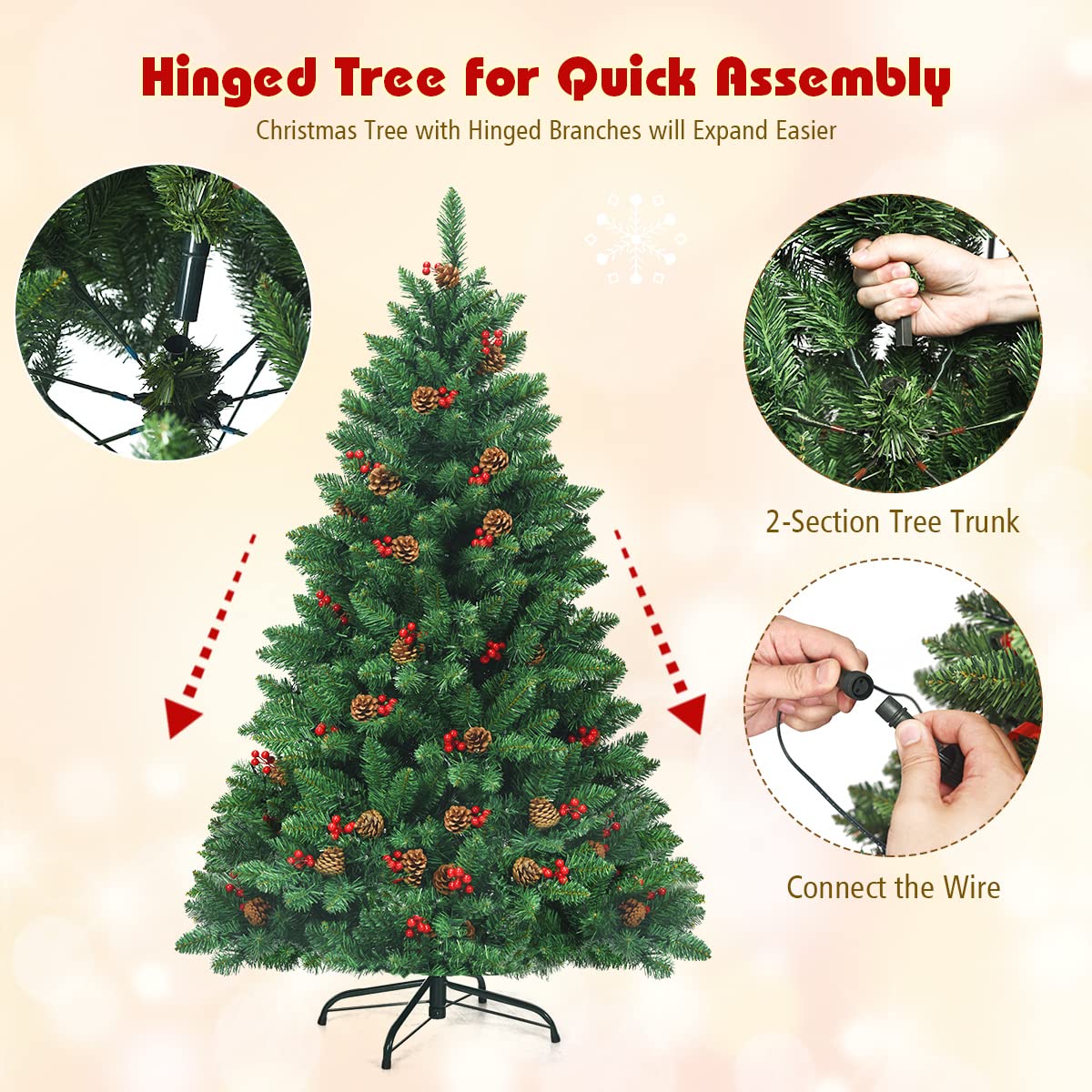 Artificial Christmas Tree 4.5FT Hinged Christmas Tree with 516 Branch Tips