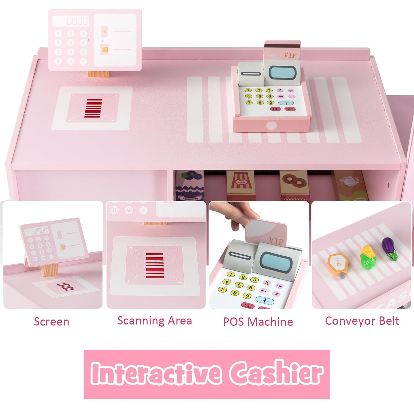 Kids Wooden Grocery Store Supermarket Play Toy Set