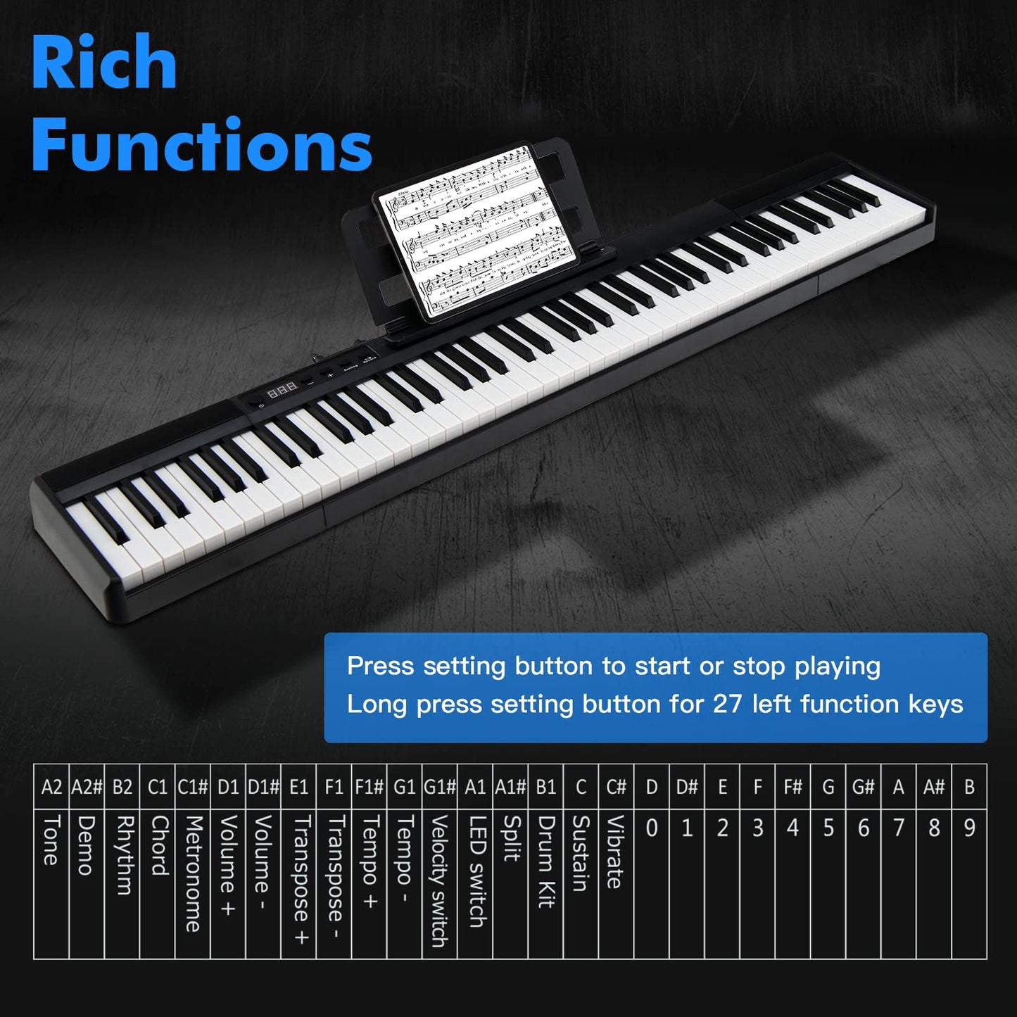 88 Key Electronic Keyboard with Storage Bag for Kids and Adults