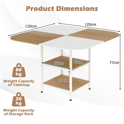 Dining Table for 4, 120 x 120cm Square Wooden Kitchen Tables with 2-Layer Storage Rack
