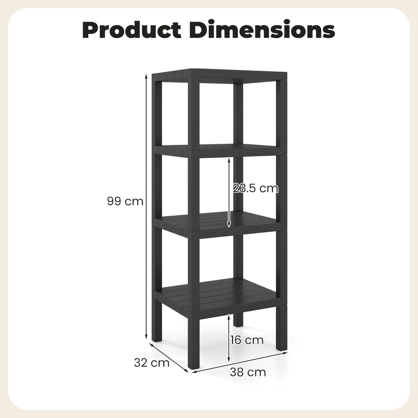 4-Tier Plastic Storage Shelf Freestanding Utility Rack