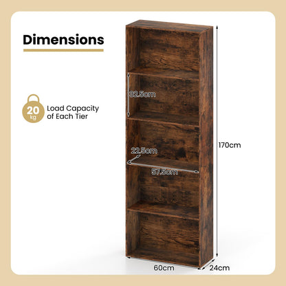 5-Tier Bookshelf with Freestanding Display Shelf and Storage Organizer for Living Room