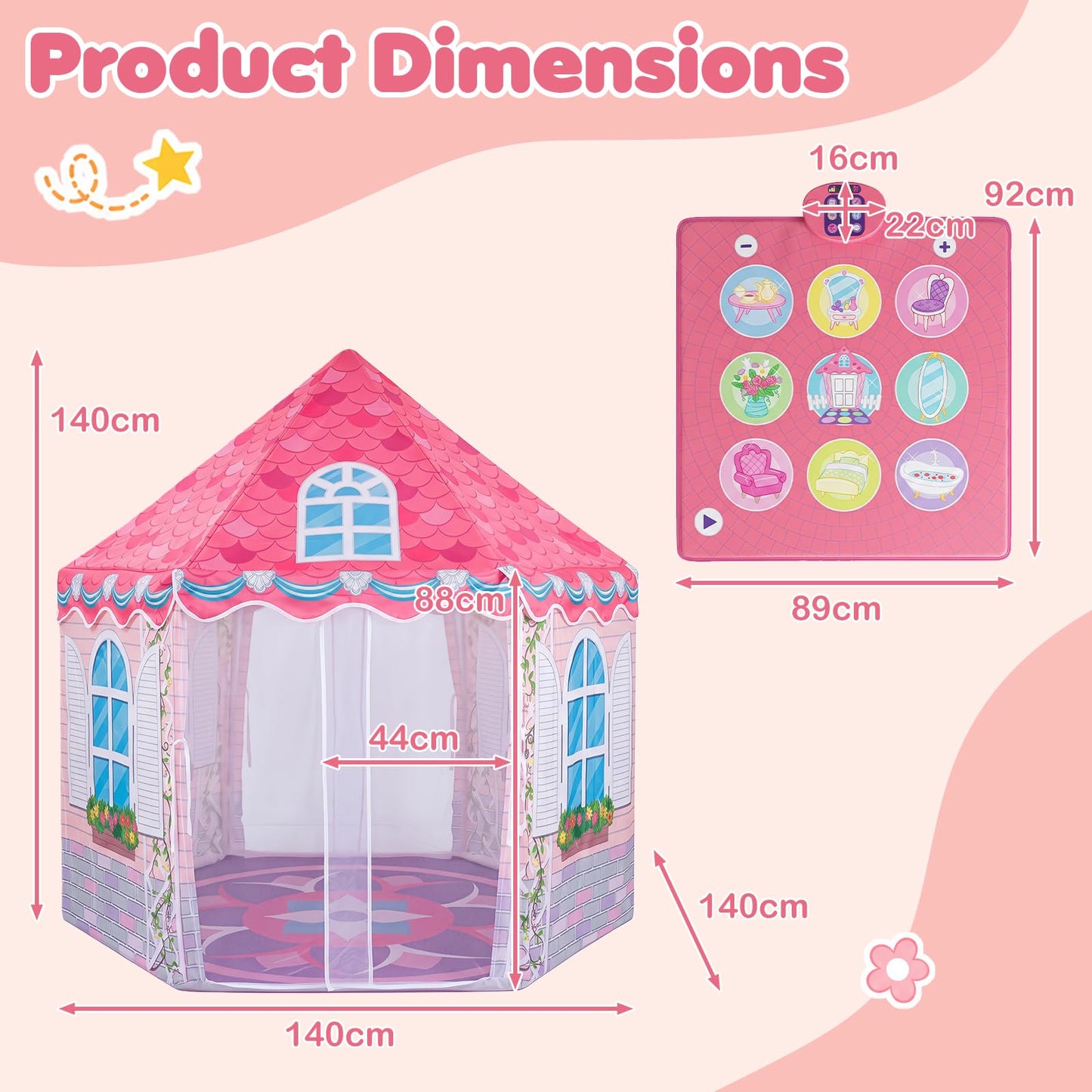Kids Play Tent, Indoor Large Playhouse (with Dance Mat)