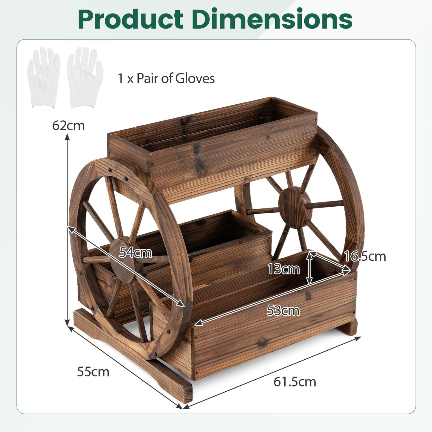 Wood Wagon Planter Box, 2-Tier Rustic Raised Garden Bed with Drainage Holes