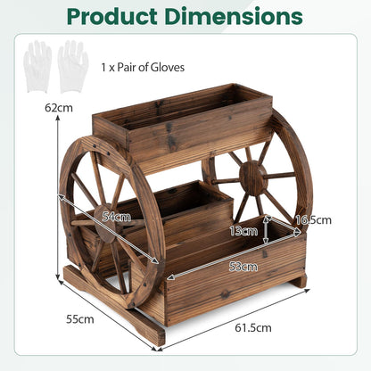 Wood Wagon Planter Box, 2-Tier Rustic Raised Garden Bed with Drainage Holes