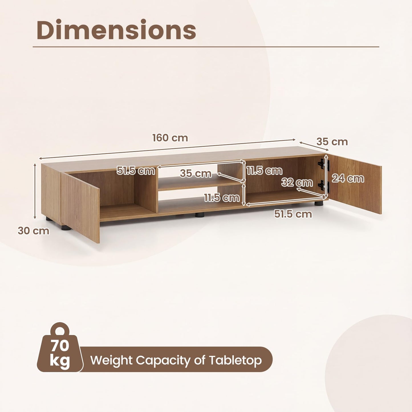 TV Unit for 70 Inch TVs, 160cm TV Stand Cabinet